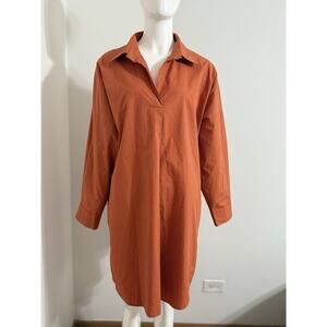 Caryn Lawn Shirt Dress Orange Cotton Poplin Star Elbow Patch Women’s Approx L/XL